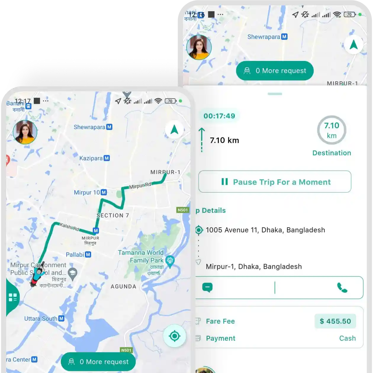 Recursos de rastreamento de viagem ao vivo do aplicativo Mobur Driver