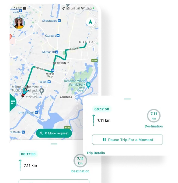 Recursos de rastreamento de viagem ao vivo do aplicativo de usuário Mobur