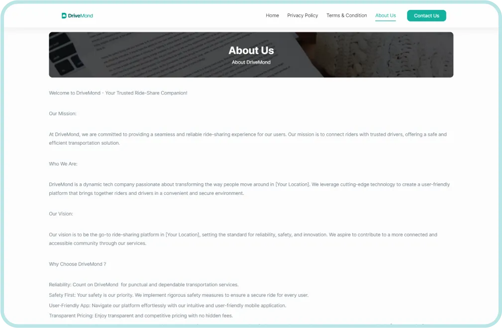 Visão geral dos negócios do site do usuário Mobur na página Sobre nós