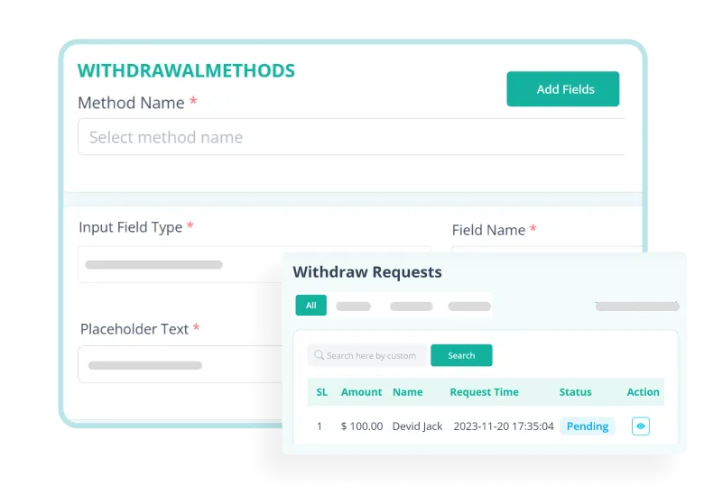 Recursos do método de retirada do driver de configuração do painel de administração