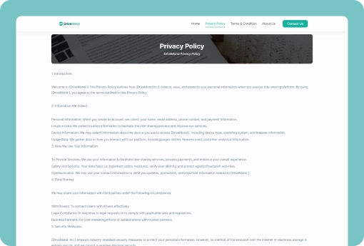 Design da página da política de privacidade do site Mobur Business