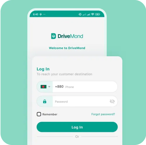 Recursos de login para registro da conta do aplicativo Mobur Driver