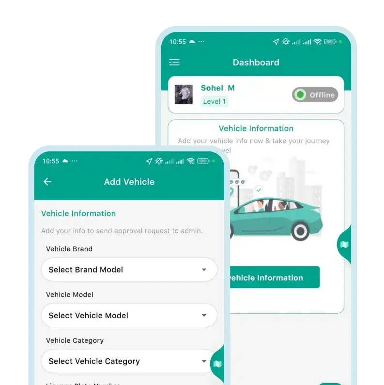 Aplicativo Mobur Driver Adicionar informações do veículo