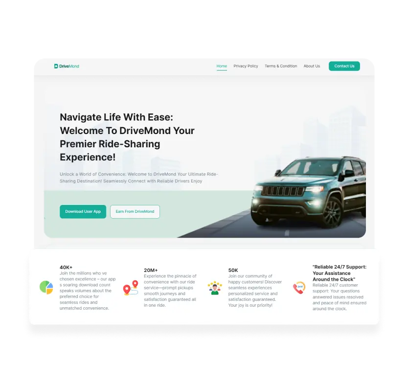 Site comercial de solução de reserva de táxi
