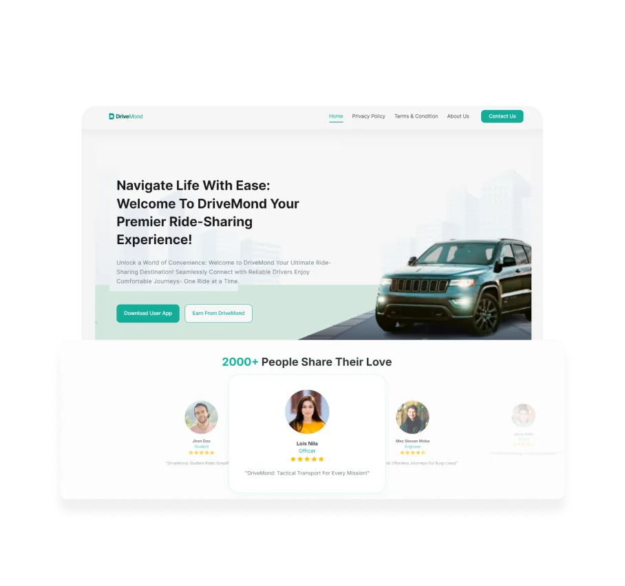 Site comercial da solução de desenvolvimento de aplicativos Uber Like