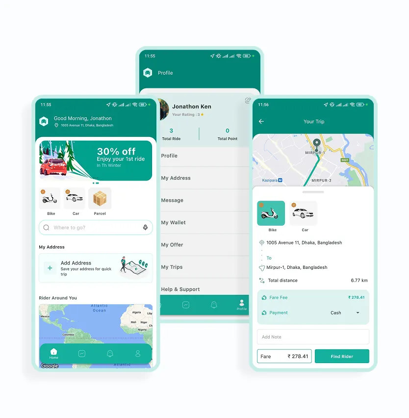 Aplicativo de usuário da solução de software Clone Cabify
