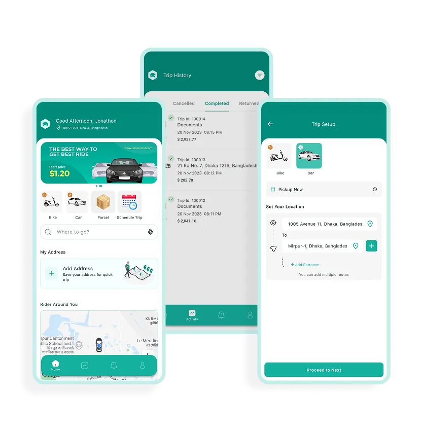 Software de gerenciamento de viagem programada - Aplicativo do usuário